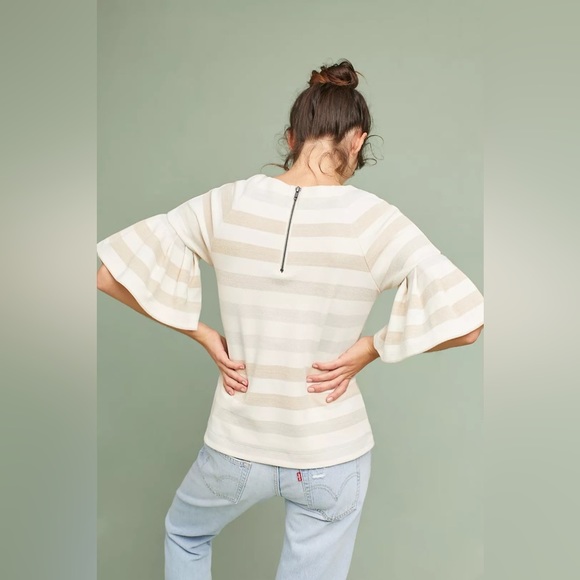 Anthropologie Maeve size M cream Striped Ruffled-Sleeve Helsa Top - Picture 11 of 12